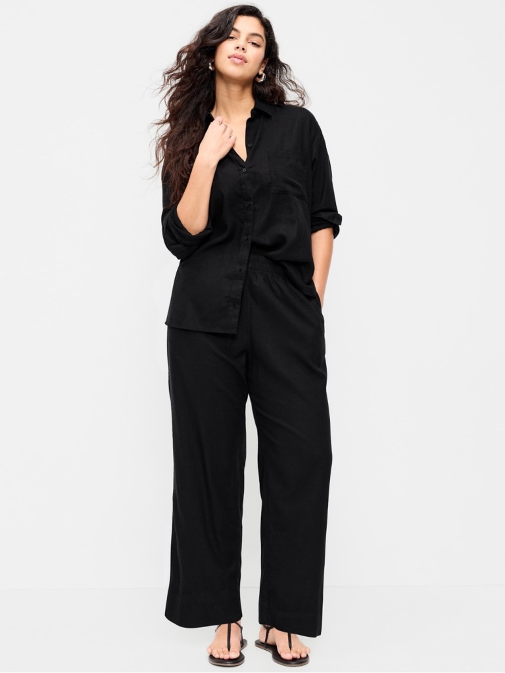 Old Navy Black Women’s High Rise Straight Linen Pants- size L
